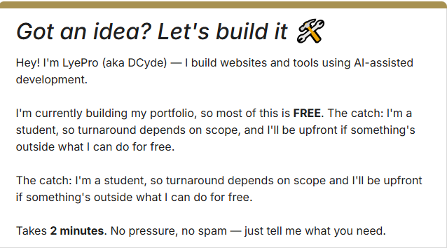 Free Websites & Custom Tools — Open for Requests